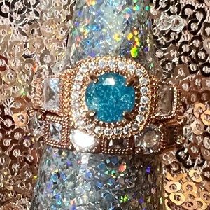Blue Ice Crystal on Double Band Rose Gold Ring